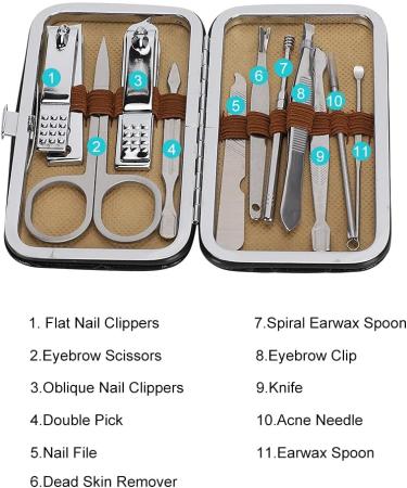 Verdant Touch Nail Clippers Kit Manicure Pedicure Nail Clippers Set 11-Piece Stainless Steel Acne Removal Tool Kit Black - Buy Online on GoSupps.com