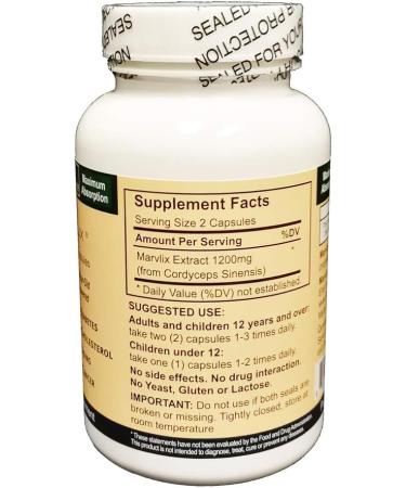 Marvlix Cordyceps Sinensis Mushroom Capsules - Supports Heart, Lungs, Kidneys, Liver - 120 Ct - Made in USA - Pure, Potent, Bioavailable - Buy Online on GoSupps.com