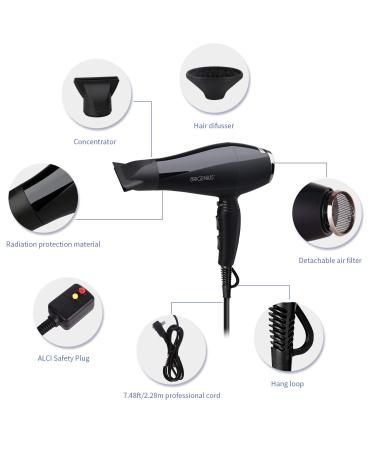 Shop 1875 Watt Professional Ionic Hair Dryer | Fast Drying Maximum Shine ETL Certified - Includes Diffuser & Concentrator - Buy Online on GoSupps.com