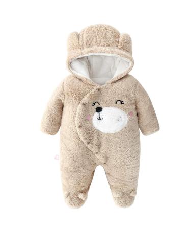JiAmy Baby Hooded Romper Winter Jumpsuit Flannel Outfits Boys Girls Pajamas Toddler Onesie Footies Outwear 3-18 Months Khaki 12-18 Months