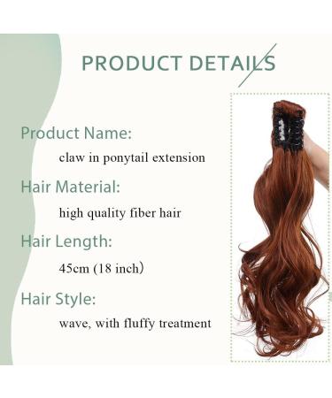 Curly Wavy Claw On Ponytail Extension 18 Inch Light Auburn - Clip In Synthetic Hairpiece 45cm Matte Material - Buy Online on GoSupps.com