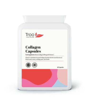 Troo Marine Collagen Supplement - 60 High Strength Capsules 1200mg Serving - Hydrolysed Marine Collagen Peptides with Vitamin C to Support Healthy Skin - UK Manufactured to GMP Standards