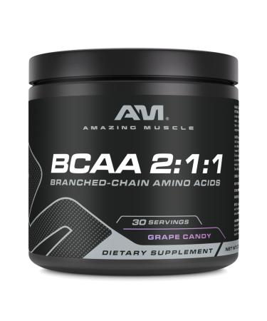 BCAA 2:1:1 | 30 Servings | Natural Flavor | 315 Grams Powder | Branched Chain Amino Acids Supplement | Made in USA (30 Servings Grape Candy) Grape Candy 30 Servings