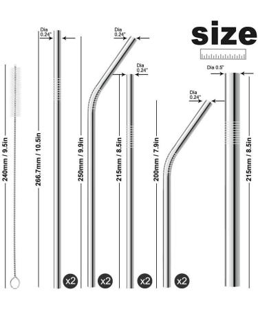 Stainless Steel Straws FDA-Approved Ultra Long 8.5'' and 10.5'' Drinking Metal Straws for 20oz 30oz Stainless Tumblers Rumblers Cold Beverage - GGR (Set of 9) - Buy Online on GoSupps.com