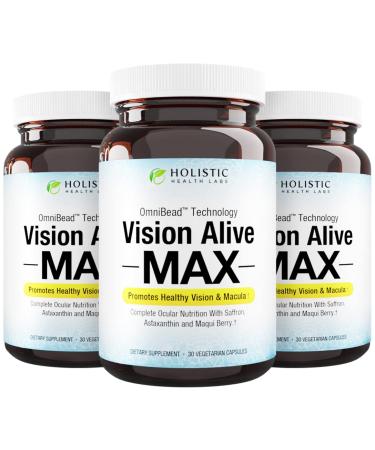 Vision Alive Max with 8 Natural Ingredients Lutemax 2020, Bilberries, Blueberries, c3g from Black Currant, Maqui Berry, Saffron, and Astaxanthin (30 Count (Pack of 3))