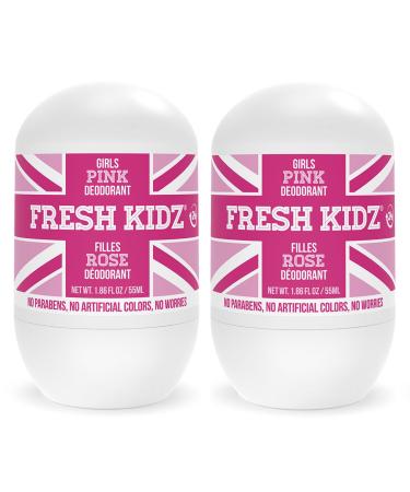 Fresh Kidz Roll On Deodorant for Kids and Teens - Baking Soda and Aluminum-free 24 Hour Protection for Sensitive Skin - Girls "Pink" 1.86 fl.oz. (2 Pack) 0.93 Fl Oz (Pack of 2)