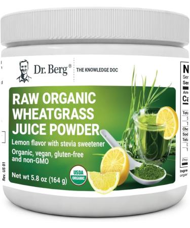 Dr. Berg's Raw Wheatgrass Juice Powder (60 Servings) - USDA Certified Organic Wheatgrass Powder w/ Chlorophyll, Trace Minerals & Natural Enzymes - Ultra-Concentrated - Lemon Flavor w/ Stevia 1 Pack 5.3 Ounce (Pack of 1)