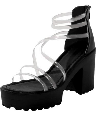 Lovely Nursling Women's Platform Chunky High Heels Sandals - Black - Buy Online on GoSupps.com