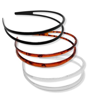 Topkids Accessories Plastic Double Triple Row Alice Bands Headbands Hair Bands Black Tortoise Brown Clear Hairbands Women Thin Teeth Comb Girls Fashion Head Bands (3pc Double Black + Tort + Clear)