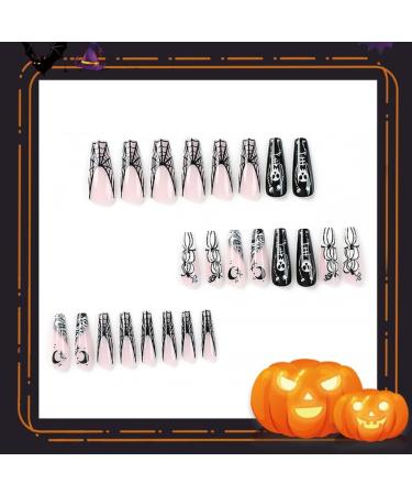 24x Long Coffin False Nails Halloween Skull Wearable French Ballerinas Fake Nails Press On Full Cover Manicure Nail Tips - Buy Online on GoSupps.com