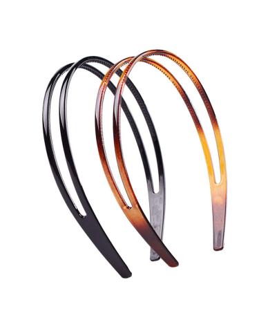 Mollensiuer Double-layer Plastic Headbands Fine Tooth Hair Hoop Set for Women and Girls - Black + Brown - Buy Online on GoSupps.com