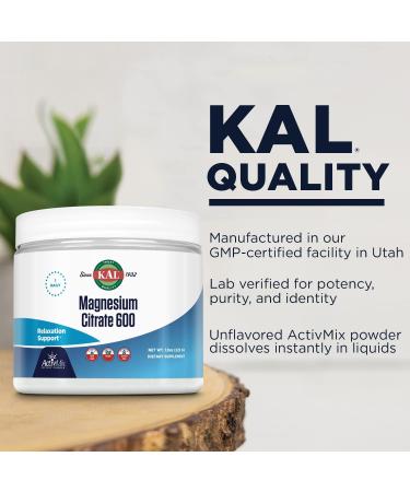 KAL Magnesium Citrate 600 mg ActivMix Instant Powder Magnesium Supplement for Healthy Muscle Function Relaxation Nerve and Circulation Support Vegan Non-GMO Gluten Free Approx. 60 Serv 7.9oz - Buy Online on GoSupps.com