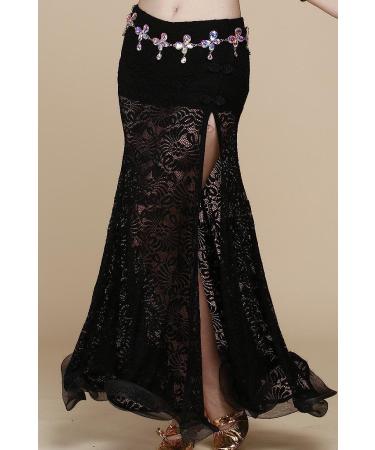 ZLTdream Retro Jacquard Lace Belly Dance Skirt with Safety Pants - Black - Buy Online on GoSupps.com