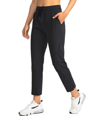 Soothfeel Women's Golf Pants with 4 Pockets 7/8 Stretch High Wasited Sweatpants Travel Athletic Work Pants for Women Black Medium