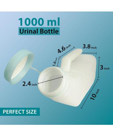 Urinals for Men Spill Proof Portable Pee Bottles with Glow in The Dark Lid 34 oz/1000 ml - Thick Plastic Urine Bottles for Hospitals Incontinence Travel 2 Count (Pack of 1) Men Clear With Blue Lid - Buy Online on GoSupps.com