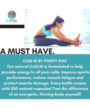 Foxxy Doc CoQ10 200mg - 200 Caps - Non-GMO Supplement for Brain, Heart, Muscle & Cells - Best Price - 6.5 Month Supply - Buy Online on GoSupps.com