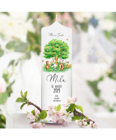 Personalized Wall Decal Baptism Candle | 25cm x 7cm | Forest Animals & Motif Tree | Unique Baptism Gift - Buy Online on GoSupps.com