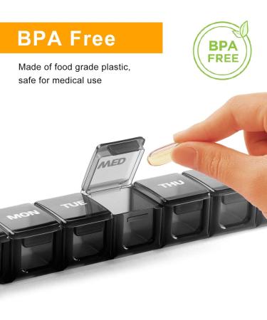 TookMag Extra Large 7-Day Pill Organizer - XL Weekly Pill Box for Vitamins & Supplements - Black - Buy Online on GoSupps.com