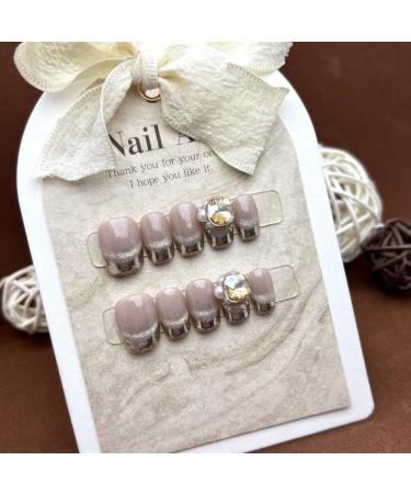 Handmade wearing nail patches short square round fantasy purple cat eyes French diamond fake nail patches nail enhancement (Size : M) - Buy Online on GoSupps.com