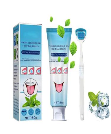 JOKBEN 1PCS Tongue Cleaner Gel with Tongue Brush Tongue Scraper Fresh Mint Tongue Cleaner Gel Tongue Cleaner Kit for Oral Care Removes Bad Breath