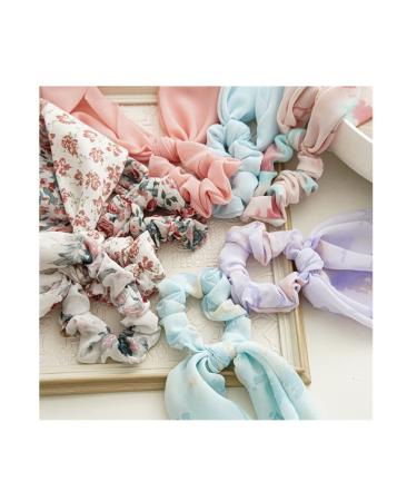 8pcs Chiffon Bow Hair Scrunchies Set for Women and Girls - Floral Blue Pink - Buy Online on GoSupps.com
