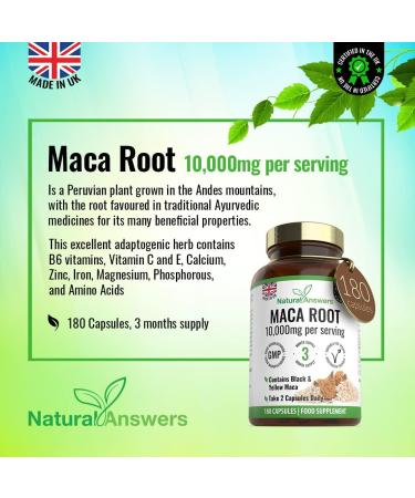 180 Maca Root Capsules - Vegan 10,000mg (3 Months Supply) Made in UK - High Strength Peruvian Black & Yellow Maca - Buy Online on GoSupps.com