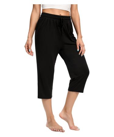 Women's Capri Yoga Pants Quick Dry High Waisted Hiking Lightweight Pants Drawstring Outdoor Pants for Women Black XX-Large