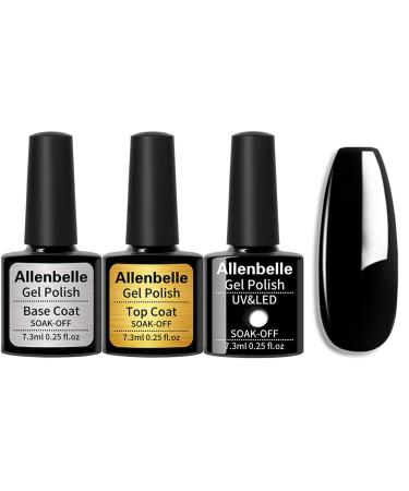 Allenbelle (Base Coat Top Coat And One Color Gel) Gel Nail Polish Set 3PC Base Top Coat With One Gel Polish Set Shellac Nail Polish UV LED Lamp Nail Art Nail Salon 1348