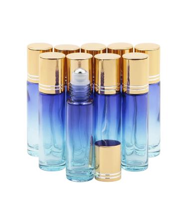 Rowiz 10pcs Essential Oils Roll on Bottles 10ml Refillable Empty Glass Rollerball Bottles with Golden Cap Perfect for Homemade Perfume Fragrance Aromatherapy Oils Blue Gradient - Buy Online on GoSupps.com