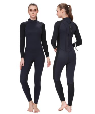 FLEXEL 3mm Womens Wetsuit 2/3mm Mens Neoprene 4/5mm One Piece Keep Warm Full Wet Suit Surfing Swimming Snorkeling Scuba Diving in Cold Water Black 3mm Medium
