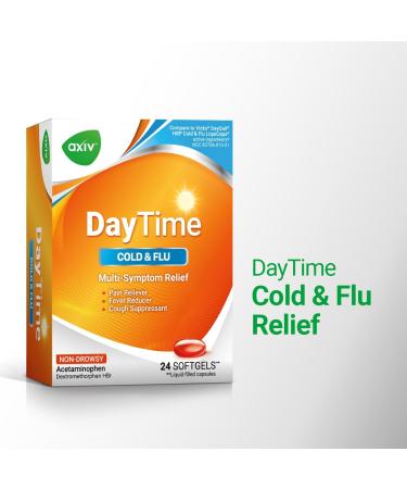 AXIV Daytime Multi-Symptom Daytime Cold and Flu Relief Softgels Non-Drowsy Cold Medicine Relief of Pain Sore Throat Minor Aches and Pains Fever Cough 24 Count 24 Softgels - Buy Online on GoSupps.com