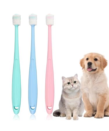 3 Pcs Cat Toothbrush Dog Toothbrush 360 Degree Small Dog Toothbrush Soft Bristles Head Puppy Toothbrush Dog Tooth Brush for Puppy Small Dog Cat Pet Teeth Cleaning (Multicolour)