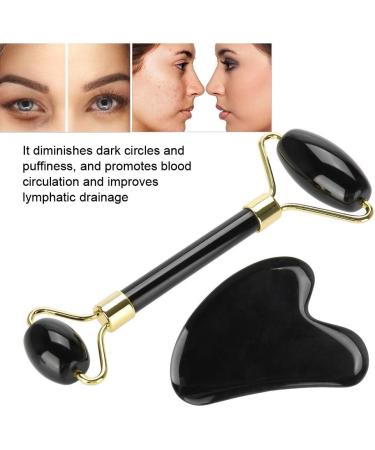 Candeon Roller Massage Set 2pcs Natural Obsidian Double-End Roller & Scraping Board Kit | Perfect Massage Gift Tool for Glowing Skin - Buy Online on GoSupps.com