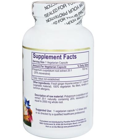 Paradise Herbs Resveratrol 180 Veg Capsules - Antioxidant & Anti-Aging Support - Buy Online on GoSupps.com