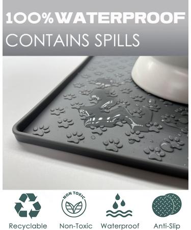 AVYDIIF Silicone Pet Food Mat - Waterproof, Slip Resistant, Raised Edge - Grey, Medium 18.9 X 11.8 | Dishwasher Safe, Anti-Messy, Spill-Proof Bowl Mat - Buy Online on GoSupps.com
