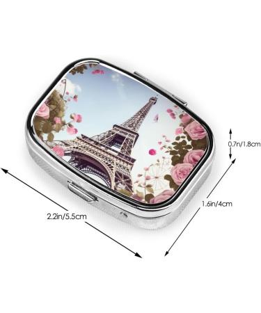 Paris Eiffel Tower Flower Print Small Pill Case | 2 Compartment Travel Pill Organizer | Cute Pill Box for Purse & Gifts - Buy Online on GoSupps.com