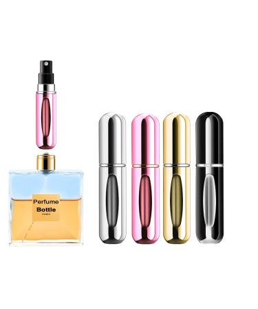 Portable Mini Refillable Perfume Atomizer Bottle Refillable Spray, Atomizer Perfume Bottle, Scent Pump Case, Perfume Atomizer Refillable Travel (5ml, 4 Pack)4 Pink, Gold, Black, Silver