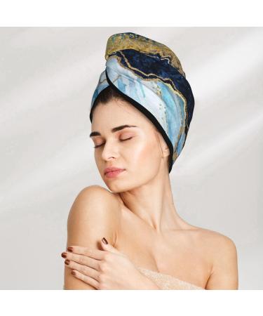 Blue Marble Gold Foil Microfiber Hair Towel | Soft & Super Absorbent Quick Dry Wrap for Women - Perfect for Long Curly Thick Hair - Buy Online on GoSupps.com
