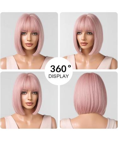OUFEI Pink Bob Wig With Bangs Short Straight Wig For Women Synthetic Hair Wigs for Daily Party Cosplay Wear Pink(1059-1) - Buy Online on GoSupps.com