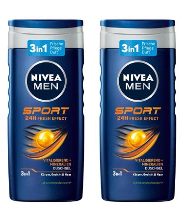 Nivea men sport shower gel (250 ml) pH -skin -friendly care shower with vitalizing fragrance men shower gel with minerals for body face and hair (pack with 2) 250 ml (2 -pack) Sport - new version