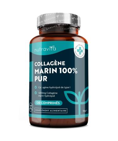 Hydrolyzed Marine Collagen Type 1-1200mg - 120 Marine Collagen Tablets - Hydrolyzed Collagen Peptides - Collagen Protein for Joints and Skin Hydration - Nutravita