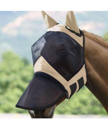 Harrison Howard Caremaster Pro Luminous Horse Fly Mask Large Eye Space Long Nose with Ears UV Protection for Horse Light Champagne M Light Champagne - Buy Online on GoSupps.com
