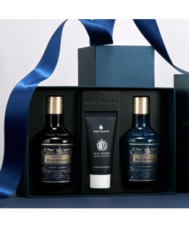 Blue Blended Skincare Set for Men - Face Wash Toner & Emulsion | Moisturizing Aftershave Kit - Bergamot & Musky Scent - Buy Online on GoSupps.com
