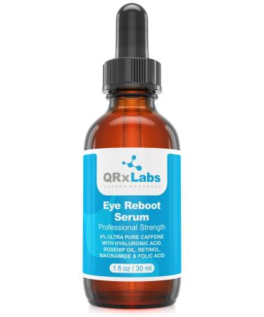 Eye Reboot Serum with 6% Caffeine, Hyaluronic Acid, Rosehip Oil, Retinol, Niacinamide & Folic Acid - Reduces Puffiness, Dark Circles, Crow Feet, Wrinkles and Fine Lines Around The Eyes - 1 oz / 30 ml
