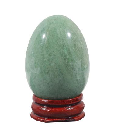 Ladeukoi Stone Egg Figurines Polished Healing Crystal Easter Eggs Ball Sculpture with Wooden Stand 45mm Tall Green Aventurine