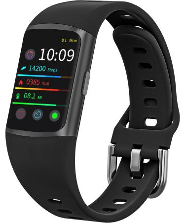 , 2023 Fitness Trackers with Blood Pressure and Heart Rate Monitor, Sleep Tracker with HRV and Blood Oxygen, Step Calorie Activity Smart Watch for Women Men black