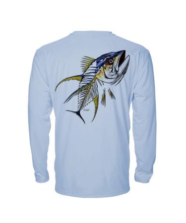 Denali Men's Teaser UPF 50+ Long Sleeve T-Shirt, UV Protection Shirt, Trophy Bones Collection: Yellowfin Tuna Ice Blue XX-Large