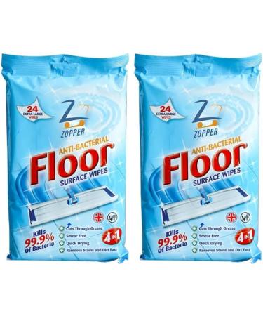 ZOPPER Anti Bacterial Floor Cleaning Wipes - 2 x 24 Extra Large Size, Removes Grime, Dirt & Stains, Smear Free, Kills 99.9% of Bacteria, Quick Drying Formula - Buy Online on GoSupps.com