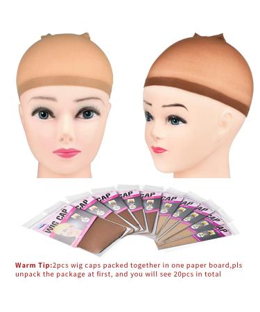 MORGLES Nylon Wig Caps 20pcs - Stretchy Stocking Caps for Wigs in Brown & Light Brown - Women's Wig Accessories - Buy Online on GoSupps.com