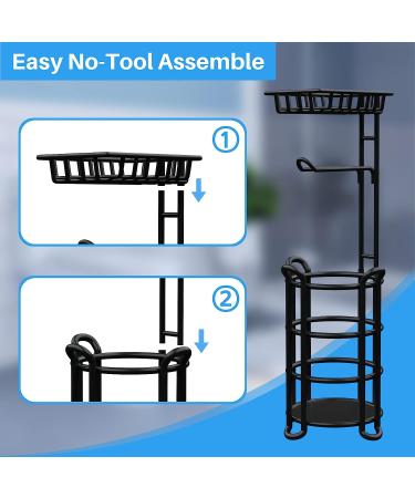 Black Toilet Paper Holder Stand with Shelf - Free Standing Bathroom Tissue Roll Storage Rack - Buy Online on GoSupps.com